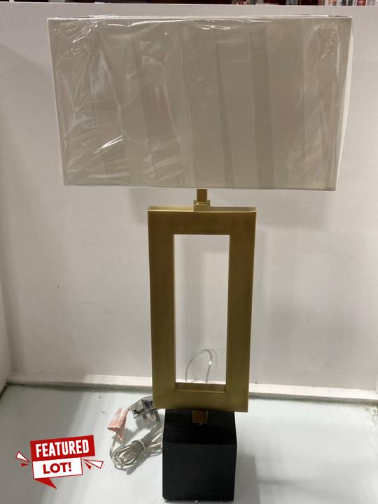 Lot 1017  
            Marchington SR11 - Parcel Delivery Only 

                
KEEVA TABLE LAMP IN BRASS AND BLACK - ORIGINAL RRP £400: LOCATION - BR3