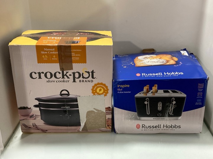 Lot 1029  
            Marchington SR11 - Parcel Delivery Only 

                
2 X ASSORTED HOME APPLIANCES TO INCLUDE CROCKPOT BRAND SLOW COOKER: LOCATION - BR4