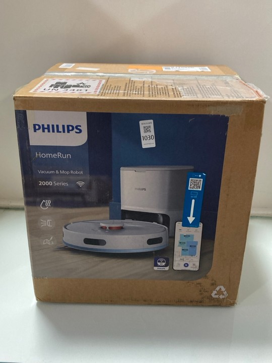 Lot 1030  
            Marchington SR11 - Parcel Delivery Only 

                
PHILIPS HOMERUN 2000 SERIES VACUUM & MOP ROBOT CLEANER - ORIGINAL RRP £196: LOCAT...