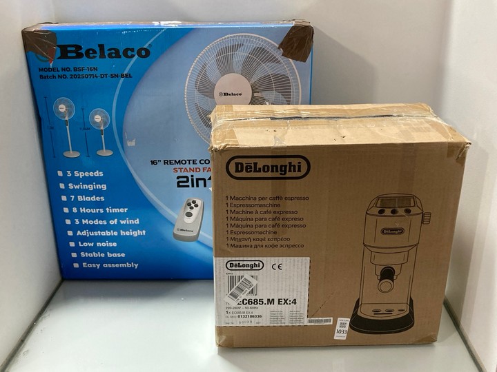 Lot 1033  
            Marchington SR11 - Parcel Delivery Only 

                
2 X ASSORTED ITEMS TO INCLUDE DELONGHI ESPRESSO COFFEE MACHINE: LOCATION - BR4