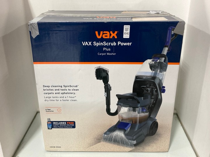 Lot 1042  
            Marchington SR11 - Parcel Delivery Only 

                
VAX SPINSCRUB POWER PLUS CARPET WASHER - ORIGINAL RRP £249: LOCATION - BR5