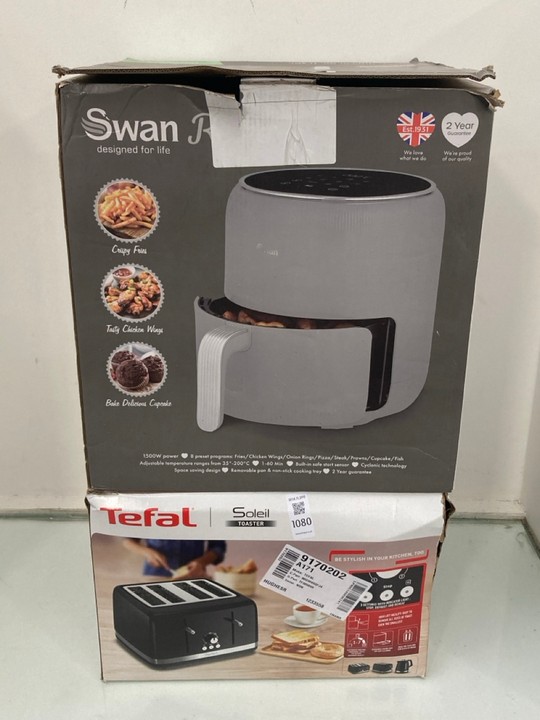 Lot 1080  
            Marchington SR11 - Parcel Delivery Only 

                
2 X ASSORTED HOME KITCHEN APPLIANCES TO INCLUDE TEFAL SOLEIL 4 SLICE TOASTER: LOC...