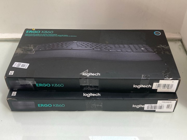Lot 1119  
            Marchington SR11 - Parcel Delivery Only 

                
2 X LOGITECH ERGO K860 WIRELESS PC KEYBOARDS: LOCATION - CR11