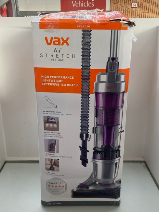 Lot 1140  
            Marchington SR11 - Parcel Delivery Only 

                
VAX AIR STRETCH PET MAX CORDED UPRIGHT VACUUM CLEANER: LOCATION - CR8
