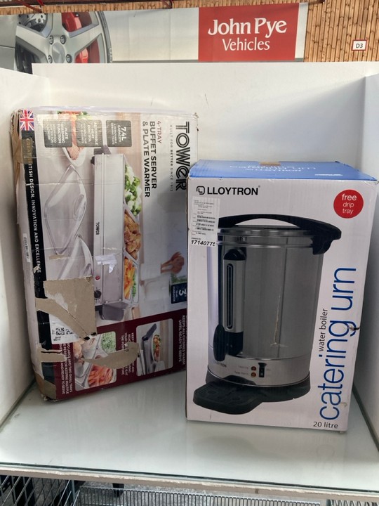 Lot 1143  
            Marchington SR11 - Parcel Delivery Only 

                
2 X ASSORTED HOME KITCHEN APPLIANCES TO INCLUDE LLOYTRON 20L CATERING STYLE URN: ...