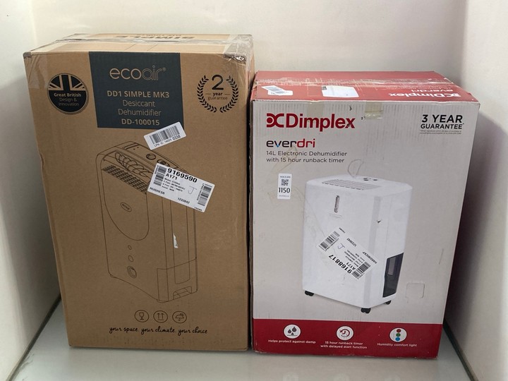 Lot 1150  
            Marchington SR11 - Parcel Delivery Only 

                
2 X ASSORTED HOME APPLIANCES TO INCLUDE DIMPLEX EVERDRI 14L ELECTRONIC DEHUMIDIFI...