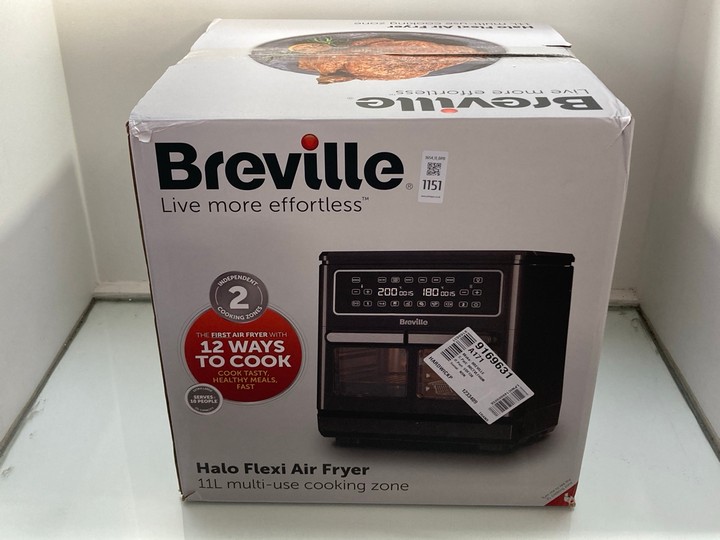 Lot 1151  
            Marchington SR11 - Parcel Delivery Only 

                
BREVILLE HALO FLEXI 11L MULTI USE COOKING ZONE AIR FRYER: LOCATION - CR7