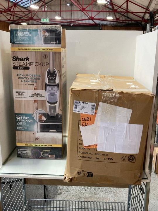 Lot 1168  
            Marchington SR11 - Parcel Delivery Only 

                
2 X ASSORTED HOME APPLIANCES TO INCLUDE SHARK STEAM PICKUP 3 IN 1 STEAM MOP SYSTE...