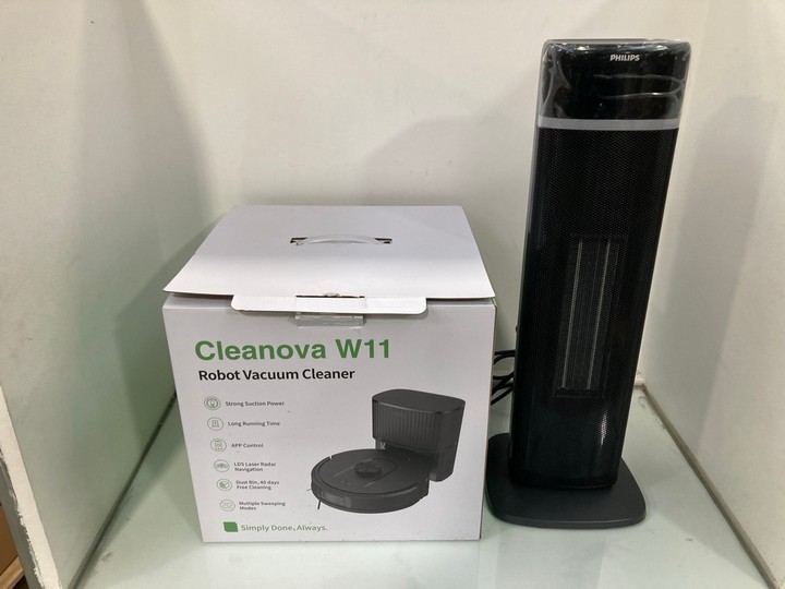 Lot 1252  
            Marchington SR11 - Parcel Delivery Only 

                
2 X ASSORTED HOME APPLIANCES TO INCLUDE CLEANOVA W11 ROBOT VACUUM CLEANER: LOCATI...