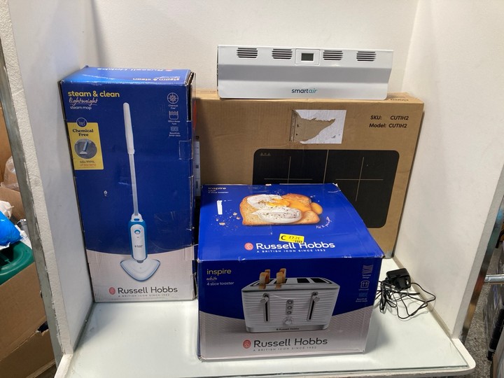 Lot 1275  
            Marchington SR11 - Parcel Delivery Only 

                
QTY OF ASSORTED ITEMS TO INCLUDE RUSSELL HOBBS INSPIRE 4 SLICE TOASTER IN WHITE: ...