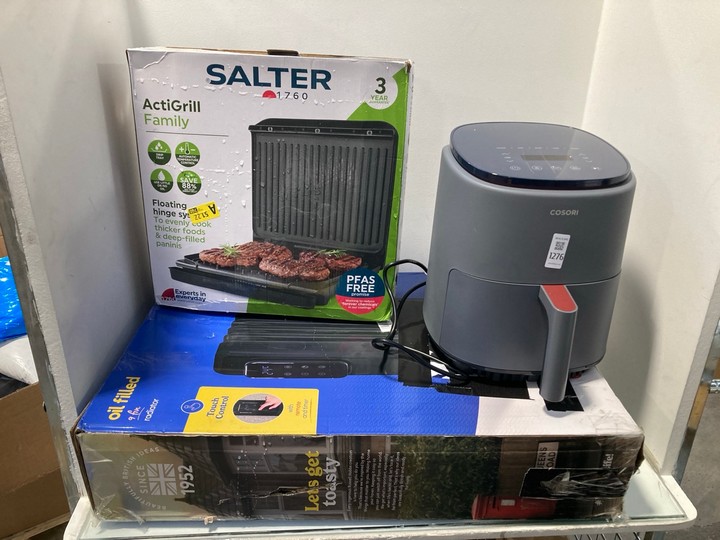 Lot 1276  
            Marchington SR11 - Parcel Delivery Only 

                
QTY OF ASSORTED HOME APPLIANCES TO INCLUDE SALTER ACTIGRILL FAMILY ELECTRIC GRILL...