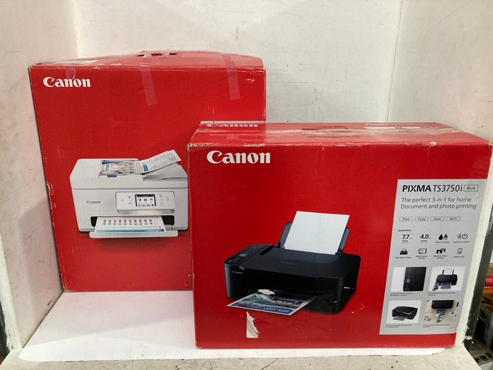 Lot 1295  
            Marchington SR11 - Parcel Delivery Only 

                
2 X ASSORTED CANON HOME OFFICE PRINTERS TO INCLUDE PIXMA TS3750I PRINTER IN BLACK...