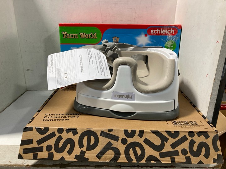 Lot 1299  
            Marchington SR11 - Parcel Delivery Only 

                
3 X ASSORTED CHILDRENS ITEMS TO INCLUDE INGENUITY CASHMERE 2 IN 1 BABY BASE SEAT:...