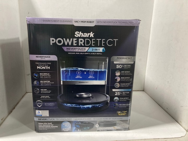 Lot 1303  
            Marchington SR11 - Parcel Delivery Only 

                
SHARK POWER DETECT NEVER TOUCH 2 IN 1 ROBOT VACUUM AND MOP WITH SELF EMPTY AND RE...