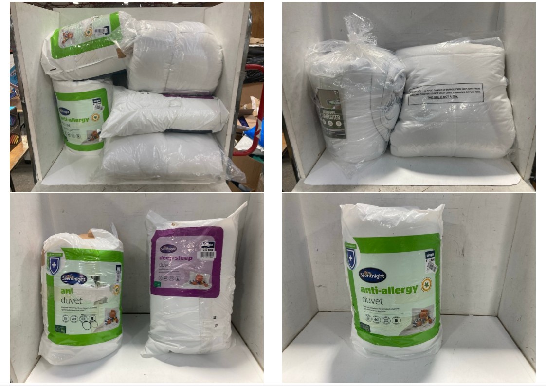Lot 1312  
            Marchington SR11 - Parcel Delivery Only 

                
QTY OF ASSORTED BEDDING ITEMS TO INCLUDE SILENTNIGHT ANTI ALLERGY SINGLE DUVET: L...