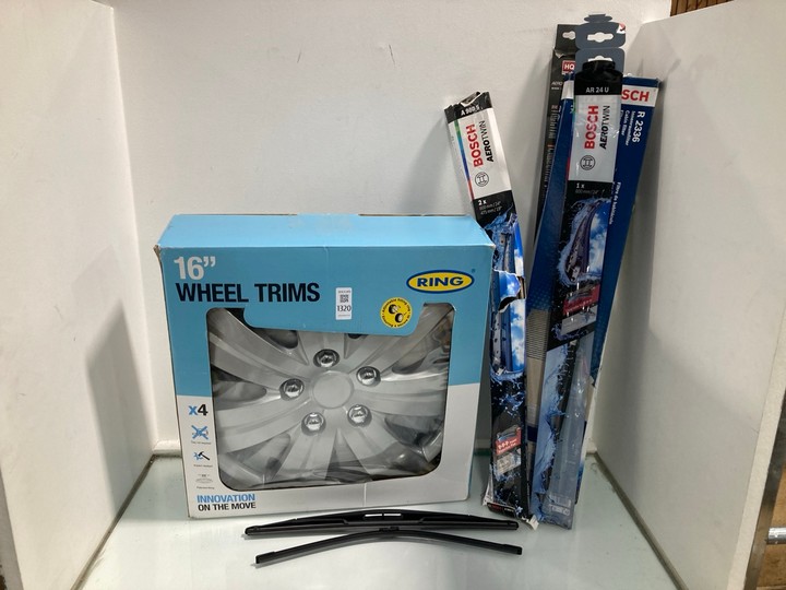 Lot 1320  
            Marchington SR11 - Parcel Delivery Only 

                
QTY OF ASSORTED VEHICLE ACCESSORIES TO INCLUDE BOSCH CABIN FILTER AND BOSCH AEROT...