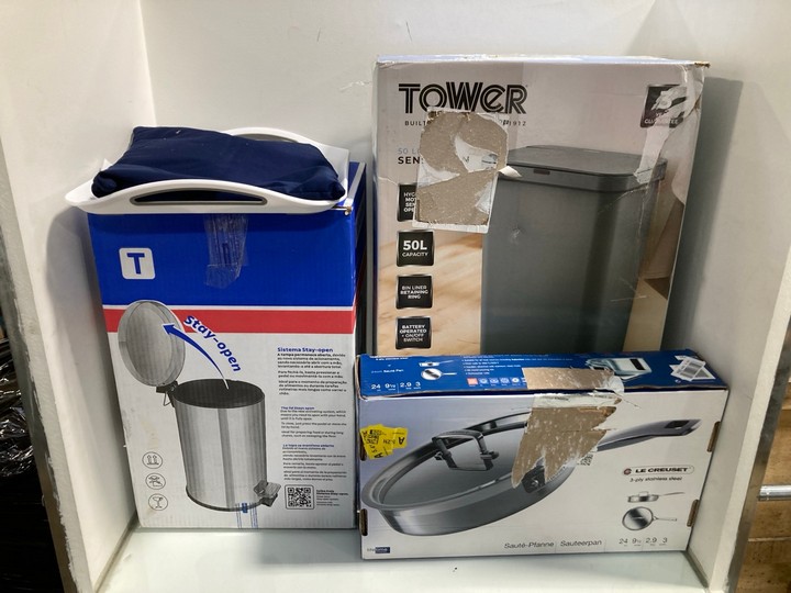 Lot 1321  
            Marchington SR11 - Parcel Delivery Only 

                
QTY OF ASSORTED HOMEWARE ITEMS TO INCLUDE TOWER 50L SENSOR BIN: LOCATION - B4