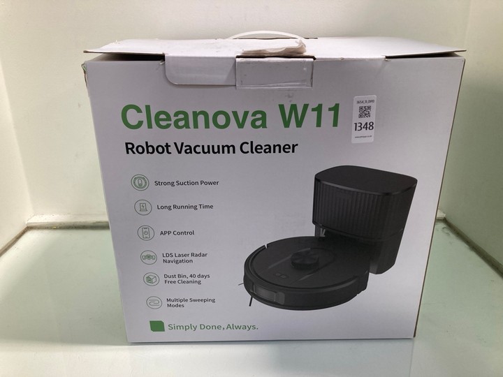 Lot 1348  
            Marchington SR11 - Parcel Delivery Only 

                
CLEANOVA W11 ROBOT VACUUM CLEANER: LOCATION - B5