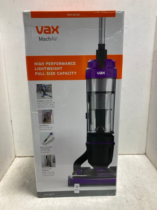 Lot 1353  
            Marchington SR11 - Parcel Delivery Only 

                
VAX MACH AIR CORDED UPRIGHT VACUUM CLEANER: LOCATION - B5