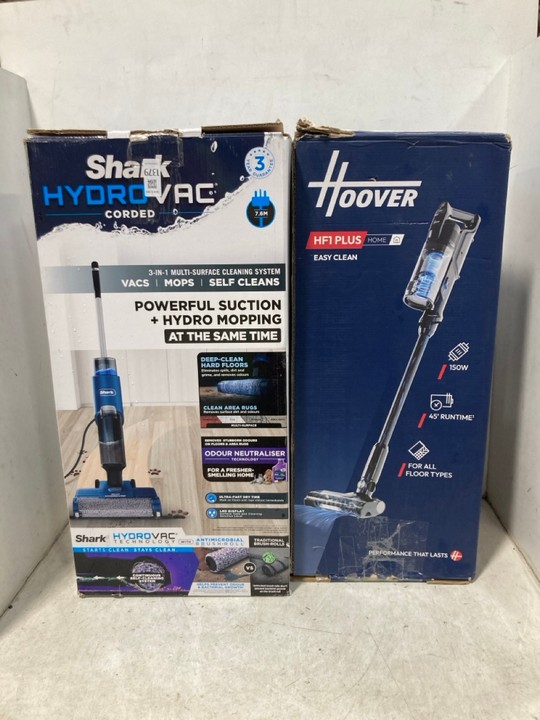 Lot 1379  
            Marchington SR11 - Parcel Delivery Only 

                
2 X ASSORTED HOME CLEANING APPLIANCES TO INCLUDE SHARK HYDROVAC CORDED UPRIGHT FL...