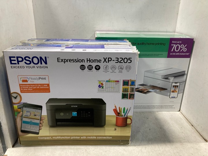 Lot 1380  
            Marchington SR11 - Parcel Delivery Only 

                
2 X ASSORTED HOME OFFICE PRINTERS TO INCLUDE EPSON EXPRESSION HOME XP-3205 PRINTE...