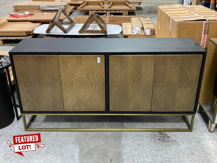 Lot 158  
            Marchington SR11 - Delivery or Collection 

                
IZABELLA EMBOSSED 4 DOOR WIDE SIDEBOARD IN BLACK AND BRASS - ORIGINAL RRP £1539: ...