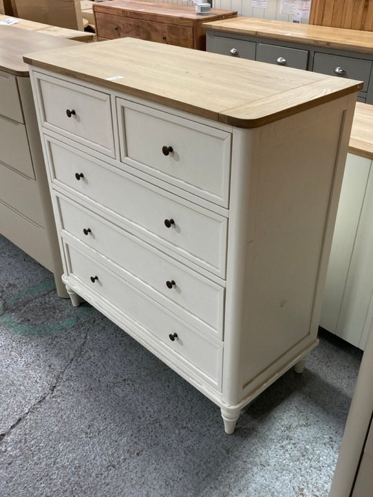 Lot 15  
            Marchington SR11 - Delivery or Collection 

                
OAK FURNITURELAND 5 DRAWER CHEST IN LIGHT OAK AND WHITE PAINTED FINISH - ORIGINAL...