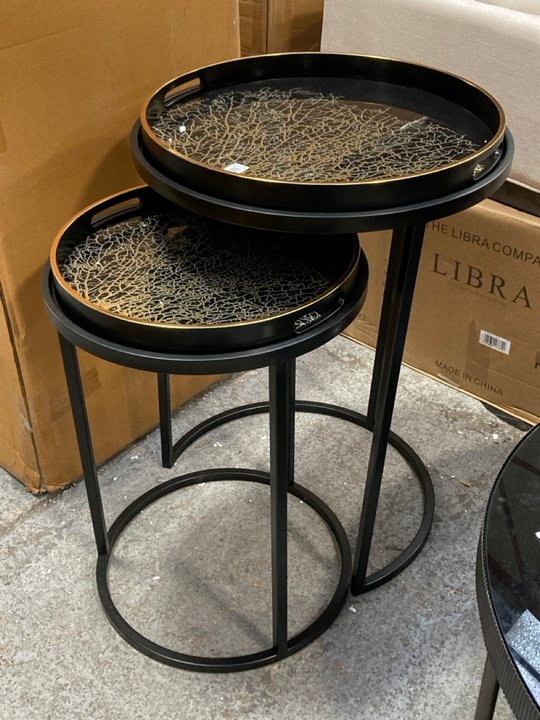 Lot 173  
            Marchington SR11 - Delivery or Collection 

                
SET OF 2 MODERN STYLE NESTING SIDE TABLES IN BRASS AND BLACK FINISH - ORIGINAL RR...