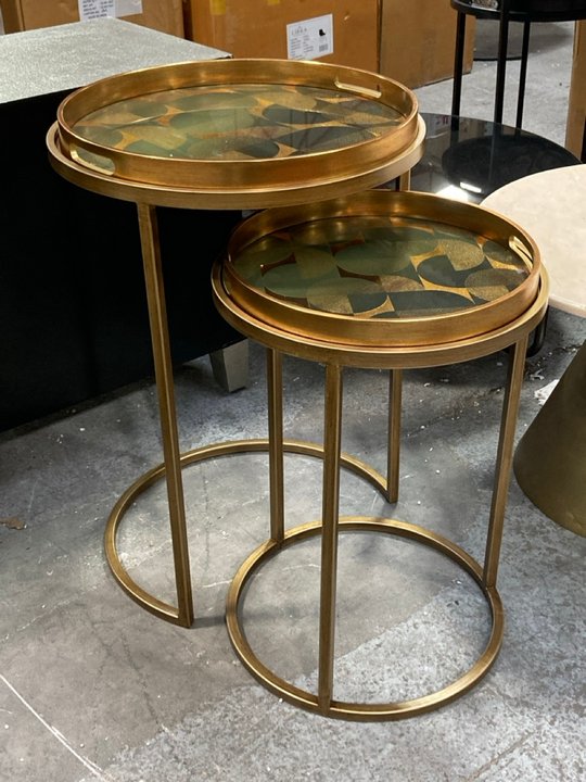 Lot 178  
            Marchington SR11 - Delivery or Collection 

                
SET OF 2 NESTING ROUND SIDE TABLES IN ANTIQUE BRASS FINISH - ORIGINAL RRP £200: L...