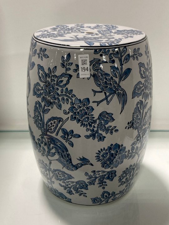 Lot 194  
            Marchington SR11 - Collection 

                
(COLLECTION ONLY) LAURA ASHLEY ADAIN PALACE DRUM STOOL IN BLUE AND WHITE CERAMIC ...