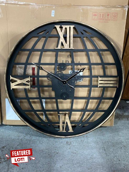 Lot 226  
            Marchington SR11 - Delivery or Collection 

                
OPEN GLOBE LARGE ROUND WALL CLOCK IN BLACK AND AGED BRASS - ORIGINAL RRP £205: LO...