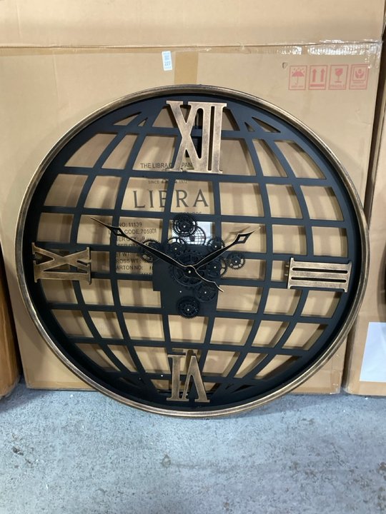 Lot 227  
            Marchington SR11 - Delivery or Collection 

                
OPEN GLOBE LARGE ROUND WALL CLOCK IN BLACK AND AGED BRASS - ORIGINAL RRP £205: LO...
