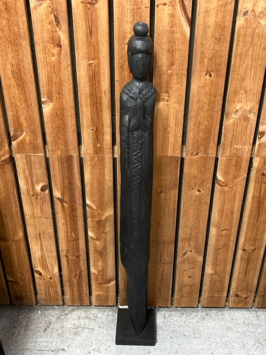 Lot 230  
            Marchington SR11 - Delivery or Collection 

                
PAIR OF BHALLI BUDDHA ORNAMENTS IN BRUSHED BLACK FINISH: LOCATION - D3