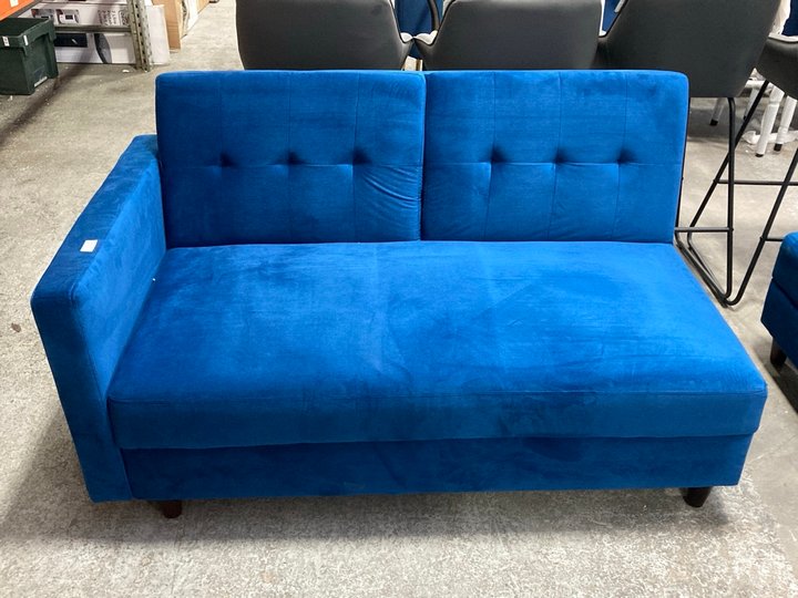 Lot 254  
            Marchington SR11 - Delivery or Collection 

                
DREAMS INTERIORS 2 SEATER SINGLE ARM CLICK CLACK STYLE SOFA BED IN PLUSH BLUE VEL...