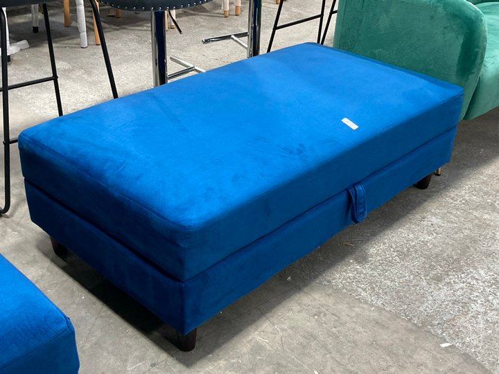 Lot 255  
            Marchington SR11 - Delivery or Collection 

                
DREAMS INTERIORS LARGE RECTANGULAR STORAGE FOOTSTOOL IN DEEP BLUE PLUSH VELVET: L...