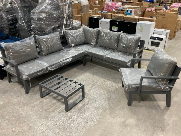 Lot 280  
            Marchington SR11 - Delivery or Collection 

                
DREAMS OUTDOOR LARGE 5 SEATER GARDEN CORNER SOFA SET WITH ARMCHAIR AND COFFEE TAB...