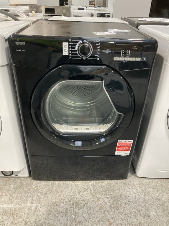 Lot 322  
            Marchington SR11 - Delivery or Collection 

                
HOOVER 9KG TUMBLE DRYER MODEL : HLEV9DGB-80 - ORIGINAL RRP - £289: LOCATION - B2