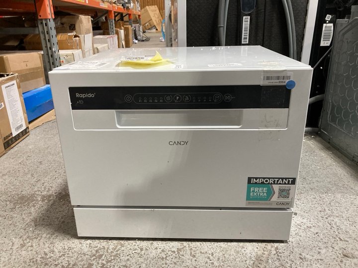 Lot 347  
            Marchington SR11 - Delivery or Collection 

                
CANDY TABLE TOP DISHWASHER MODEL : CP6E51LW-80 - ORIGINAL RRP - £179: LOCATION - B2