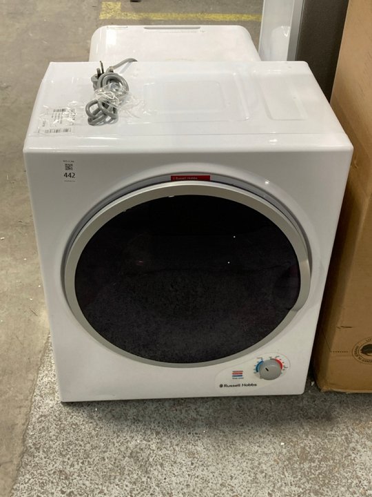 Lot 442  
            Marchington SR11 - Delivery or Collection 

                
RUSSELL HOBBS 2.5KG TABLE TOP VENTED TUMBLE DRYER MODEL : RH3VTD800 - ORIGINAL RR...