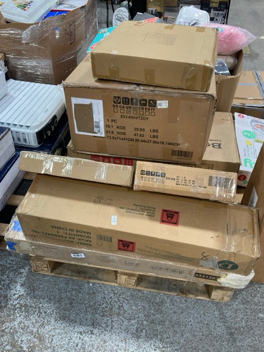 Lot 490  
            Marchington SR11 - Delivery or Collection 

                
PALLET OF ASSORTED FURNITURE ITEMS TO INCLUDE COMPACT OVER DOOR CLOTHES AIRER SYS...