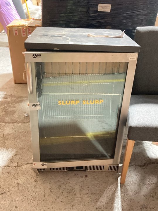 Lot 566  
            Marchington SR11 - Delivery or Collection 

                
SLURP SLURP UNDER COUNTER STYLE DRINKS COOLER IN BLACK AND STAINLESS STEEL WITH C...