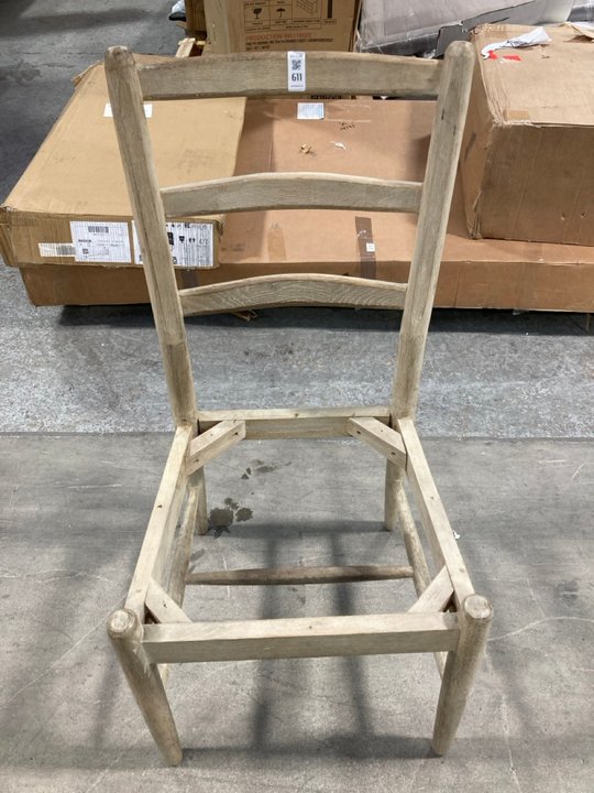 Lot 611  
            Marchington SR11 - Delivery or Collection 

                
LOAF.COM DINING CHAIR FRAME IN WHITEWASHED OAK: LOCATION - A2