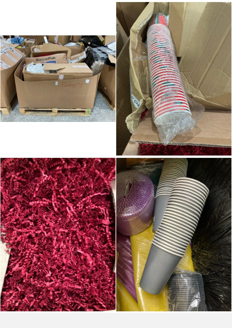 Lot 624  
            Marchington SR11 - Delivery or Collection 

                
PALLET OF ASSORTED ITEMS TO INCLUDE SIZZLEPAK DECORATIVE PACKAGING MATERIAL IN DE...