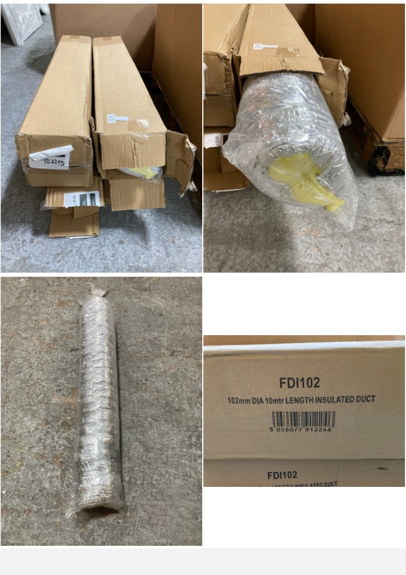 Lot 632  
            Marchington SR11 - Delivery or Collection 

                
4 X 102MM DIA 10M LENGTH OF INSULATED DUCT: LOCATION - A4
