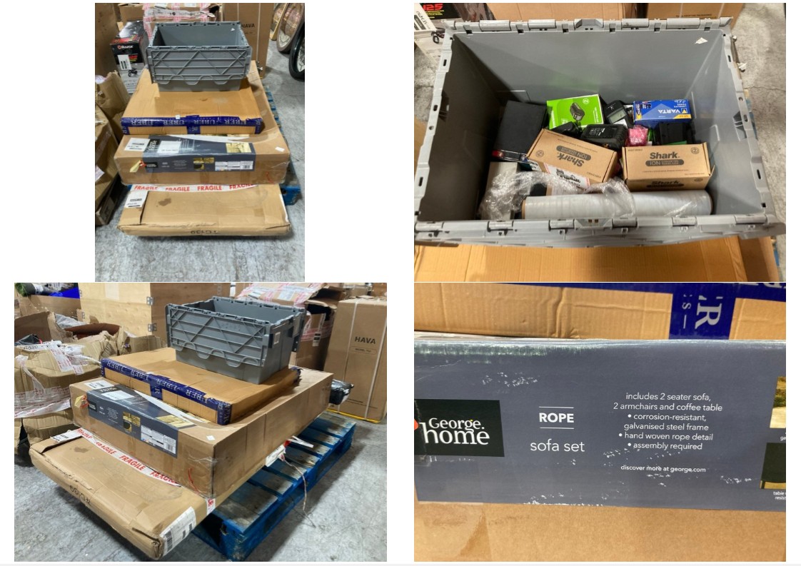 Lot 706  
            Marchington SR11 - Delivery or Collection 

                
PALLET OF ASSORTED ITEMS TO INCLUDE GEORGE HOME GARDEN ROPE SOFA SET: LOCATION - ...