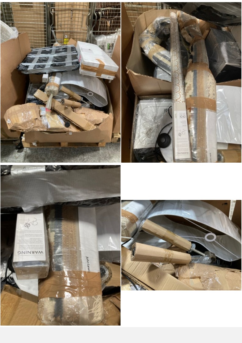 Lot 709  
            Marchington SR11 - Delivery or Collection 

                
PALLET OF ASSORTED ITEMS TO INCLUDE JOHN LEWIS & PARTNERS ZELLA UPLIGHTER FLOOR L...