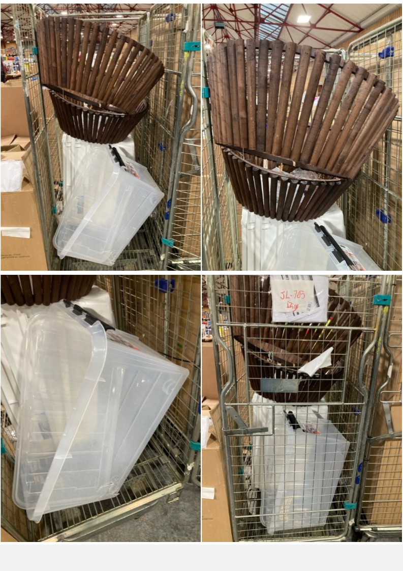 Lot 714  
            Marchington SR11 - Delivery or Collection 

                
CAGE OF ASSORTED ITEMS TO INCLUDE JOHN LEWIS & PARTNERS ROUND WOODEN TREE SKIRT (...