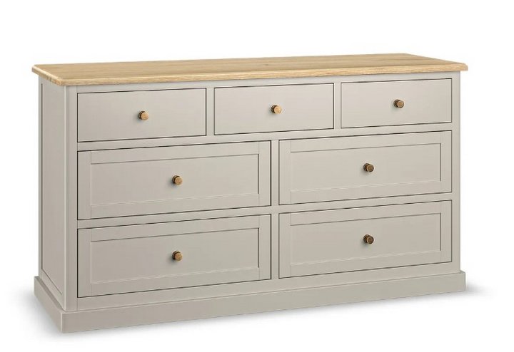 Lot 7  
            Marchington SR11 - Delivery or Collection 

                
OAK FURNITURELAND HENLEY NATURAL OAK AND STONE PAINTED HARDWOOD 7 DRAWER CHEST OR...