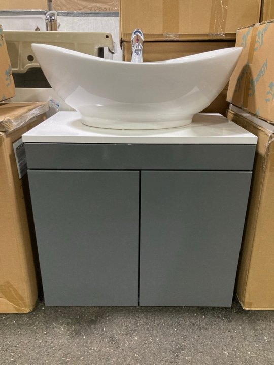 Lot 127  
            Marchington SR19 - Delivery or Collection 

                
WALL HUNG 2 DOOR COUNTER TOP SINK UNIT IN GLOSS GREY & WHITE 600 X 400MM WITH A 1...