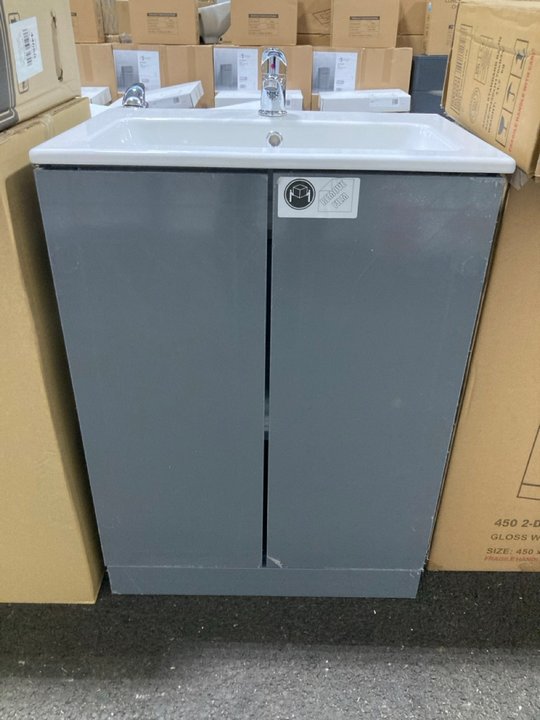 Lot 161  
            Marchington SR19 - Delivery or Collection 

                
FLOOR STANDING 2 DOOR SINK UNIT IN BASALT GREY WITH A 600 X 400MM 1TH CERAMIC BAS...